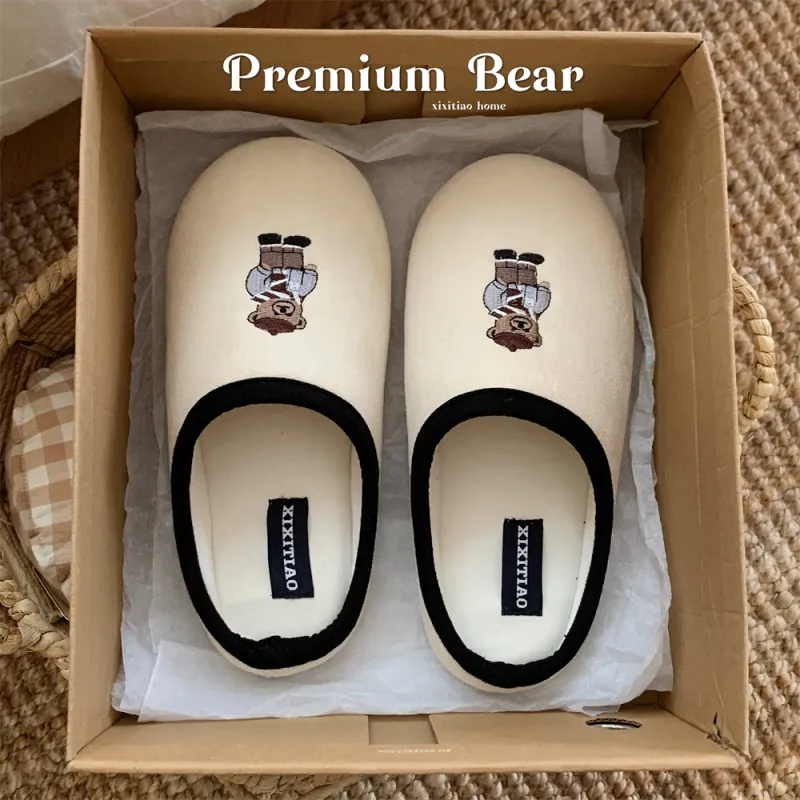 Thin Strips Cotton Linen Blend Slippers Unisex, White-2