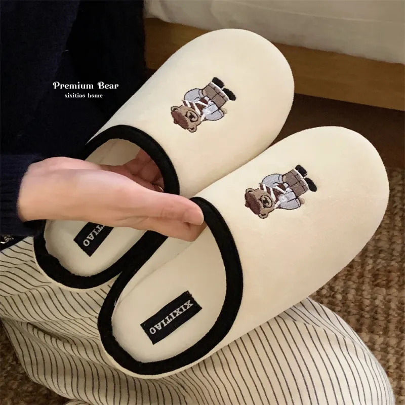 Thin Strips Cotton Linen Blend Slippers Unisex, White-4