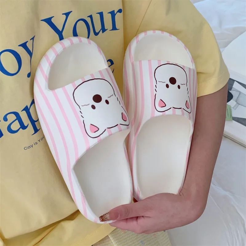 Thin Strips Sandal Slippers Unisex, White/Pink-5
