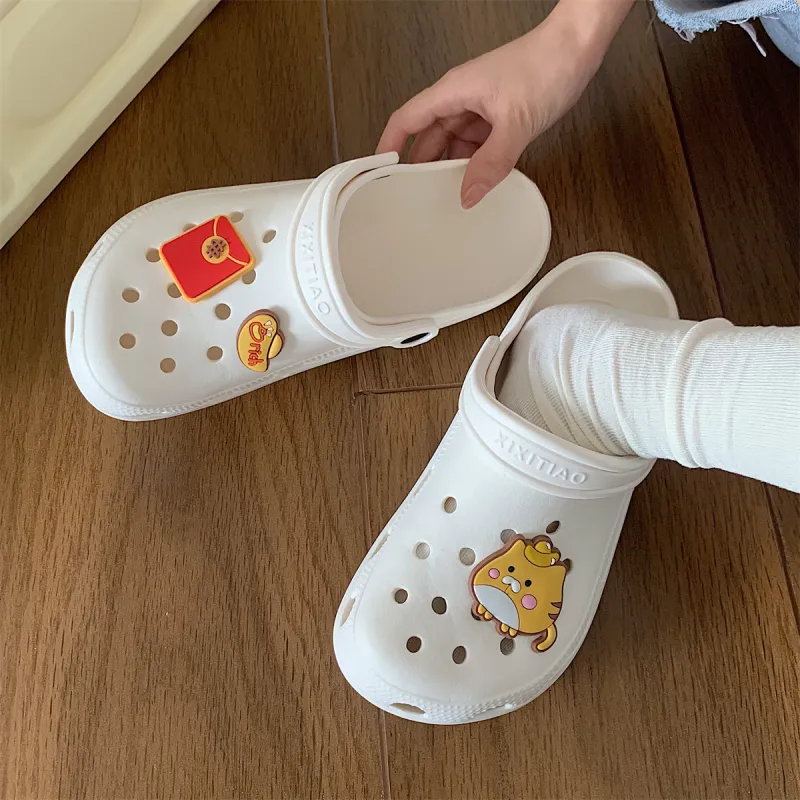 Thin Strips Slippers Unisex, White-2