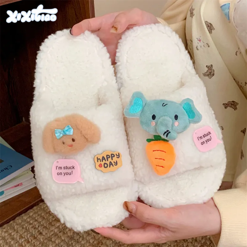 Thin Strips Cotton Slippers Women's White-3