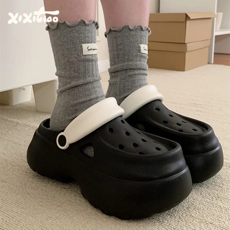 Thin Strips Slippers Women's, Black+White Base-1