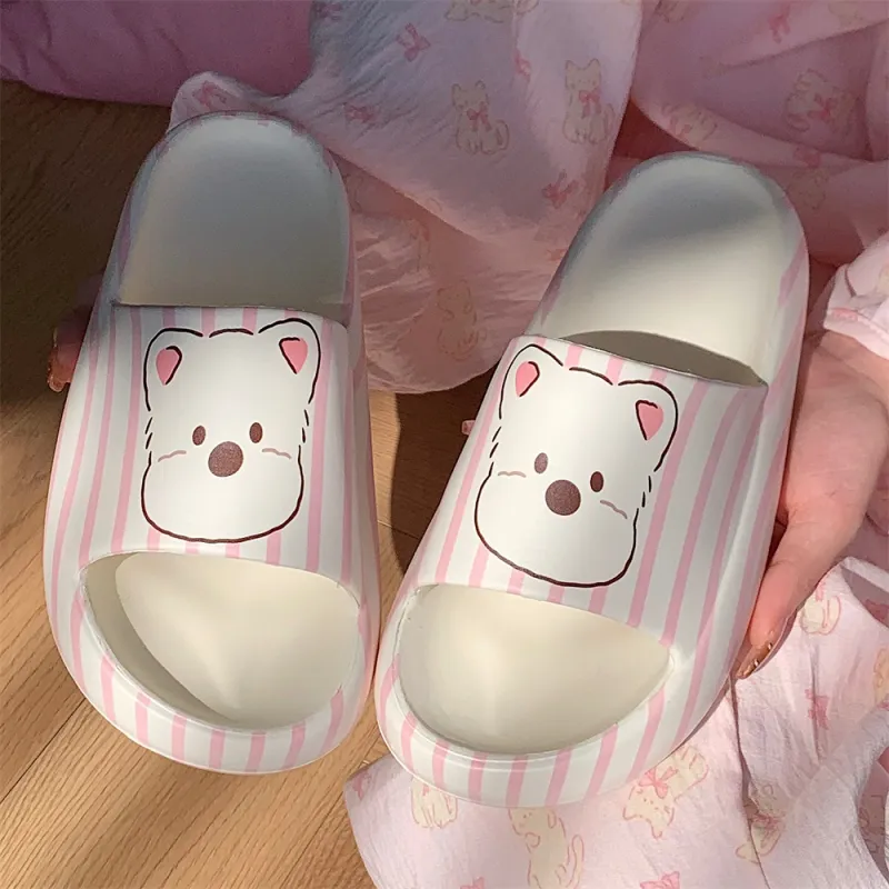 Thin Strips Sandal Slippers Unisex, White/Pink-3