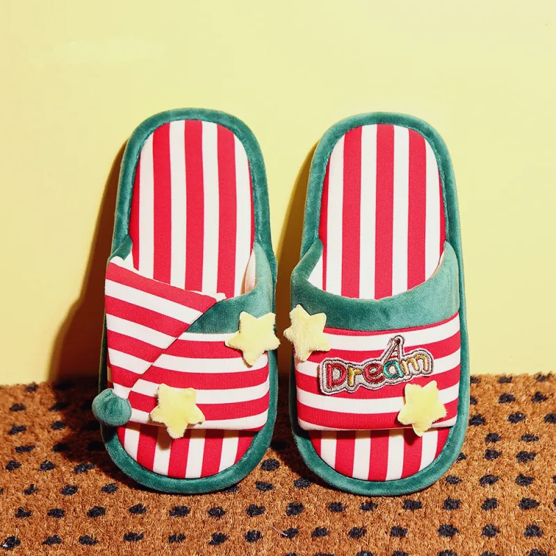 Thin Strips Home Slippers Unisex, Green Red-4
