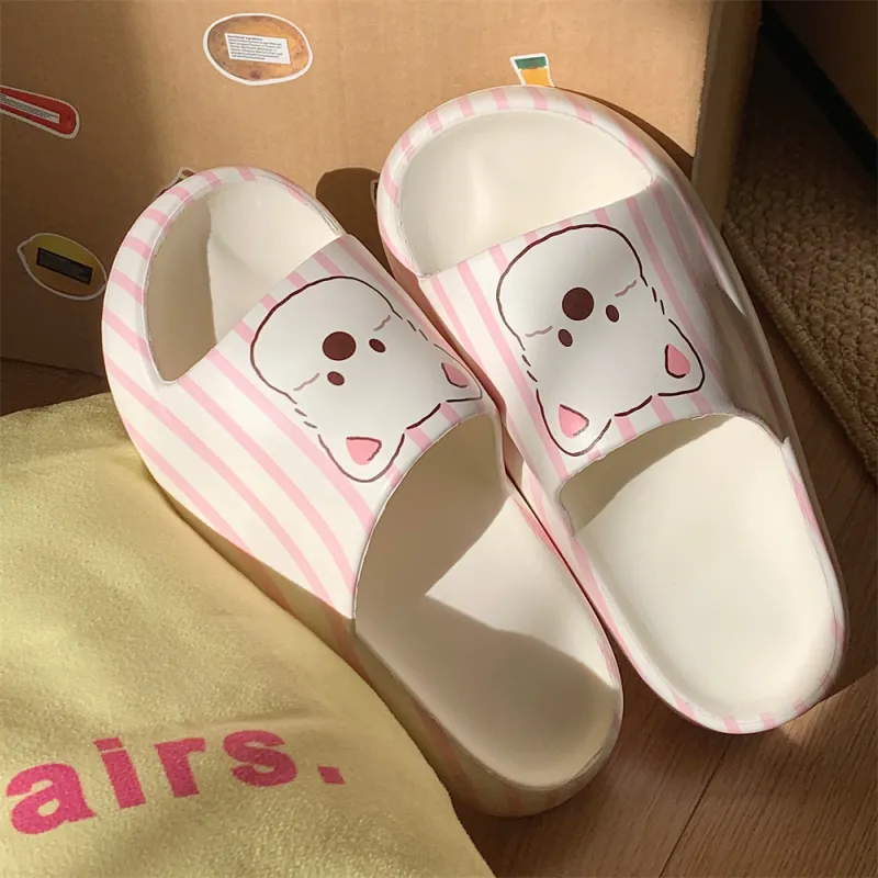 Thin Strips Sandal Slippers Unisex, White/Pink-1