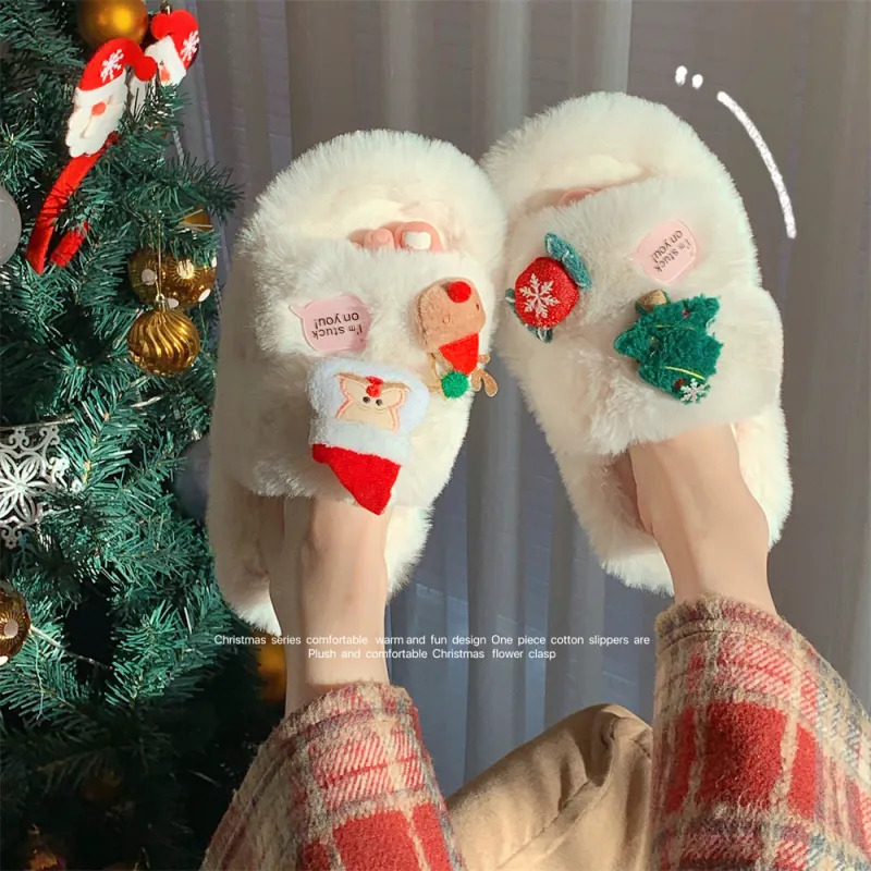 Thin Strips Cotton Slippers Women's, White-5