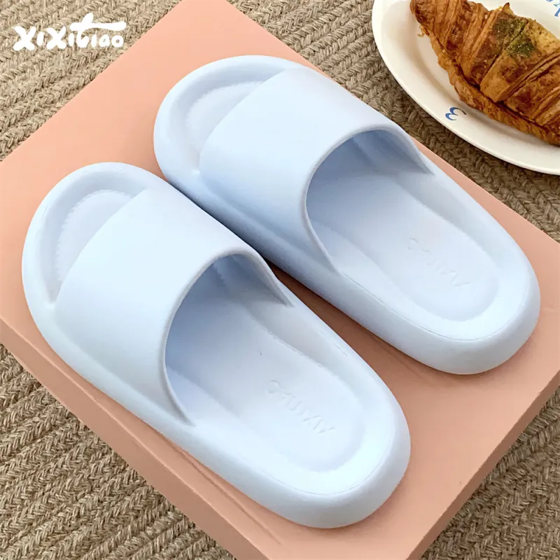 Thin Strips Slippers Unisex, White-26