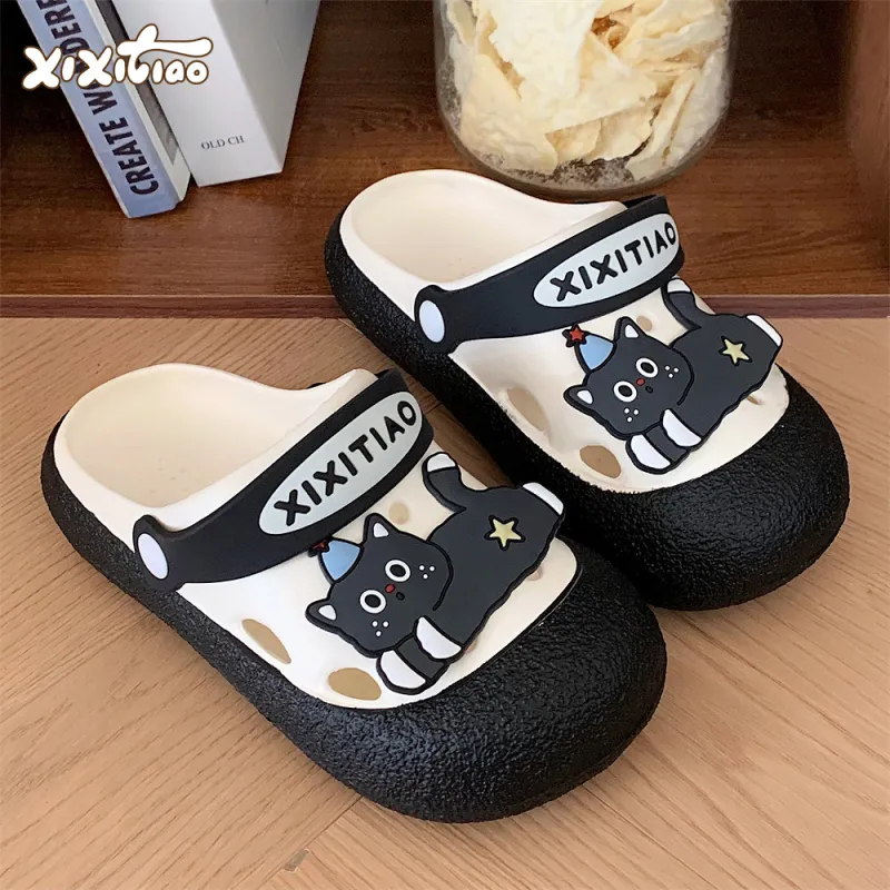 Thin Strips Slippers Women's, White Black-2