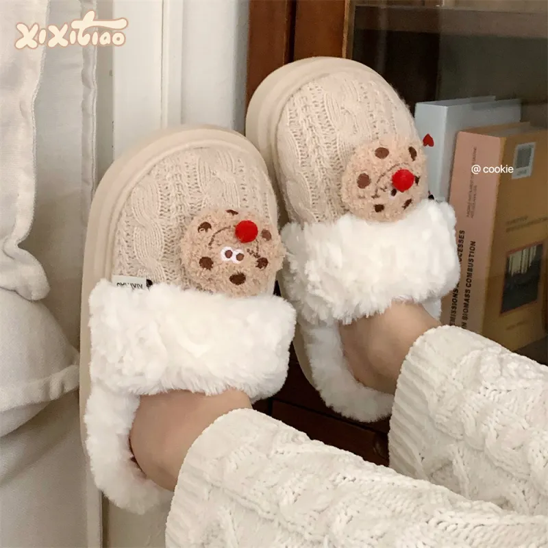 Thin Strips Cotton Slippers Women's, White-7