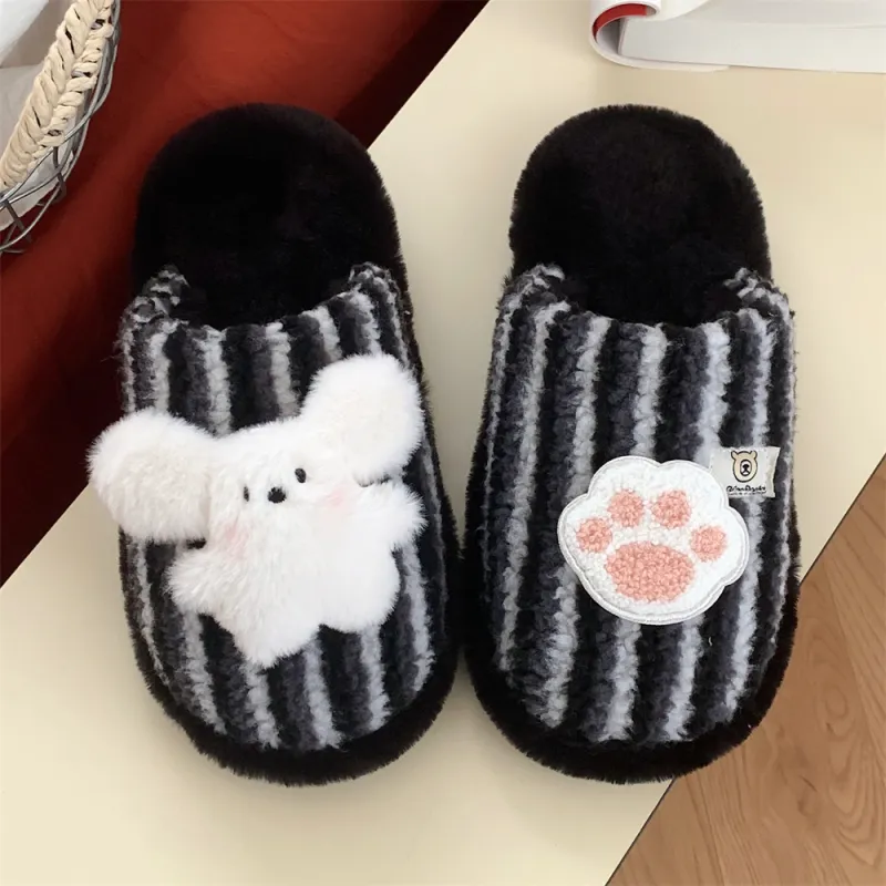 Thin Strips Cotton Slippers Unisex, Pink-7
