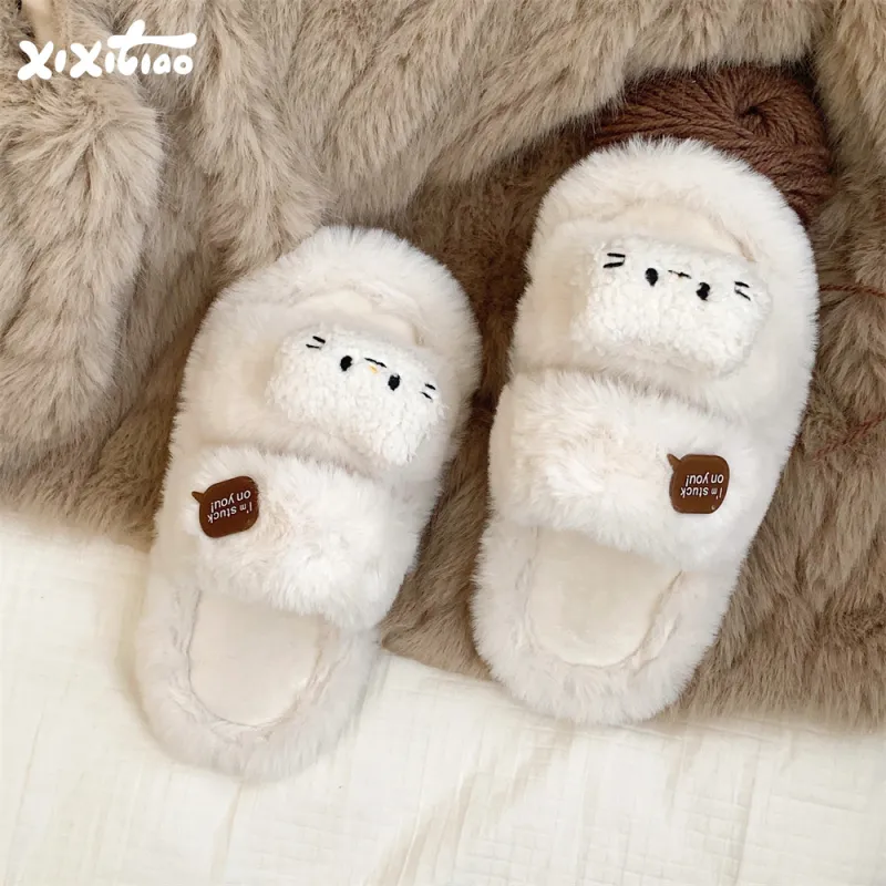 Thin Strips Cotton Slippers Women's, Brown-8