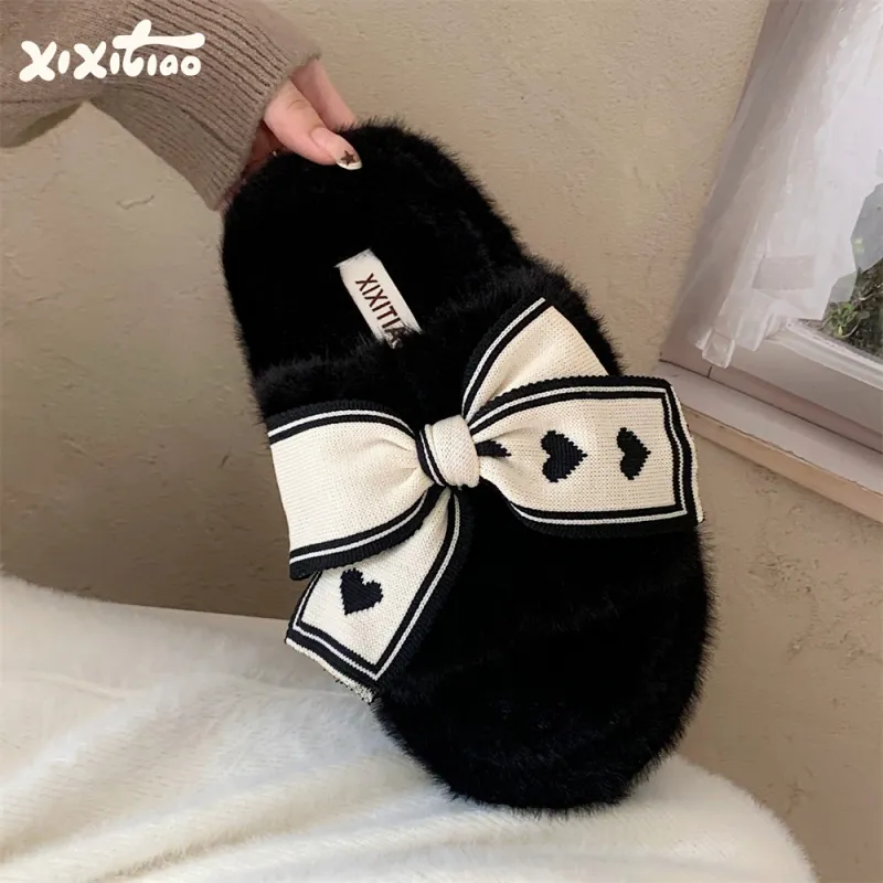 Thin Strips Cotton Slippers Women's, White-12