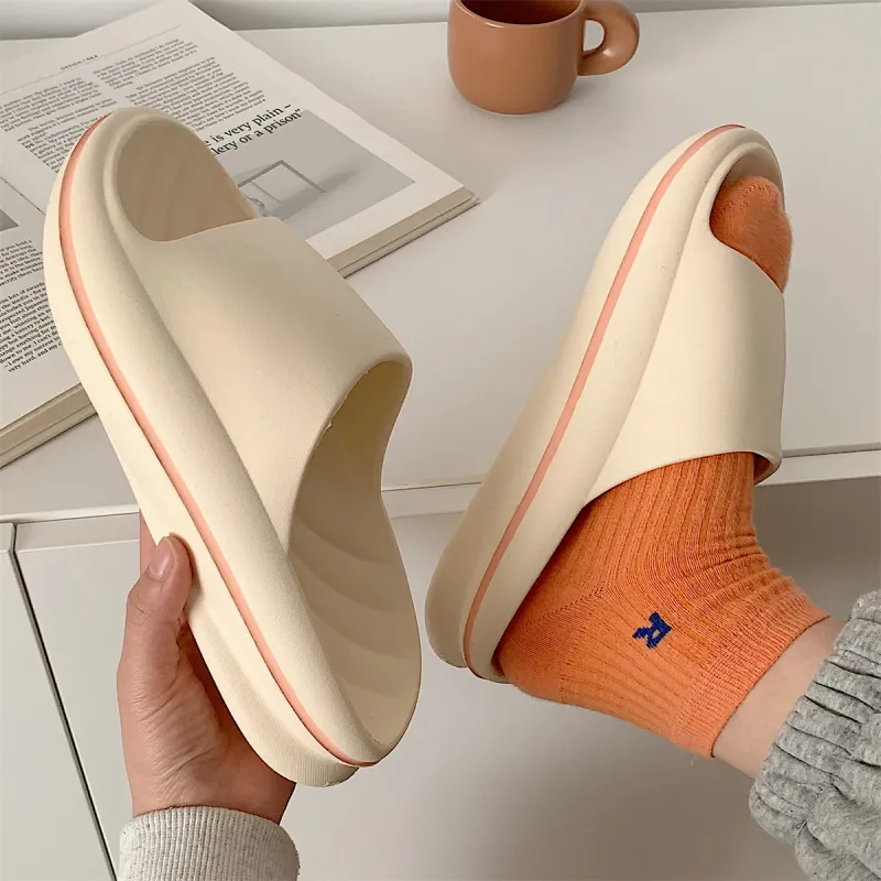 Thin Strips Sandal Slippers Women's, White Base+Orange Pink-1