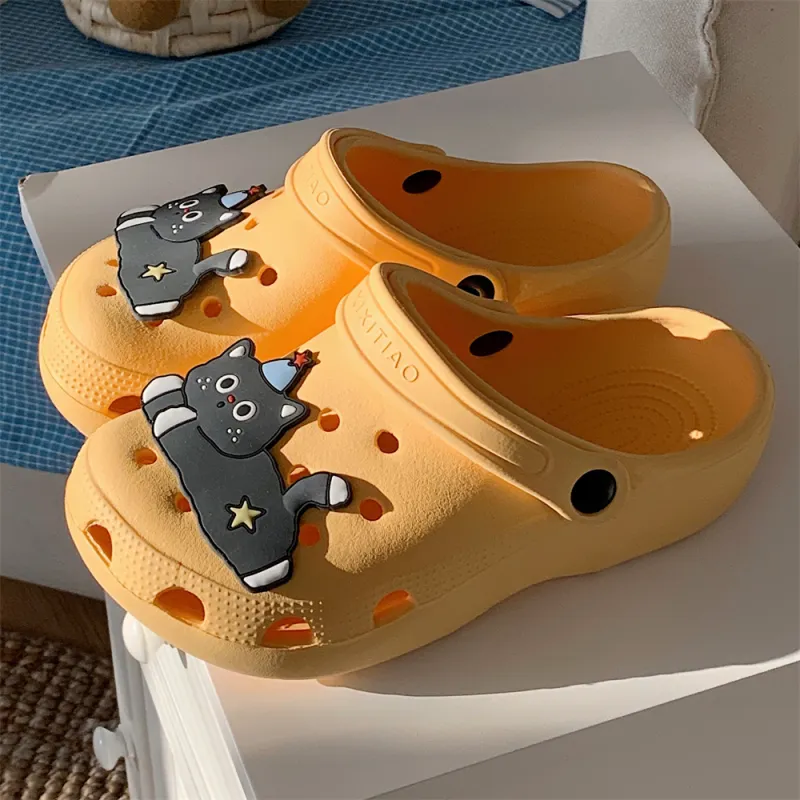 Thin Strips Home Slippers Unisex, Yellow-2