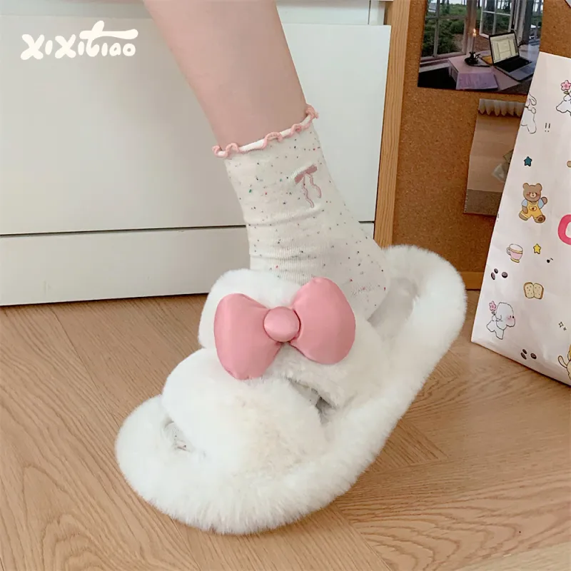 Thin Strips Home Slippers Women's, White-1