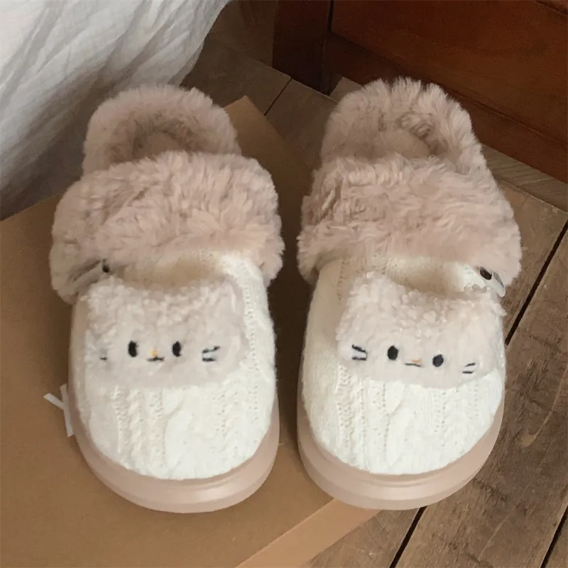 Thin Strips Cotton Slippers, Home Slippers Women's, White-6