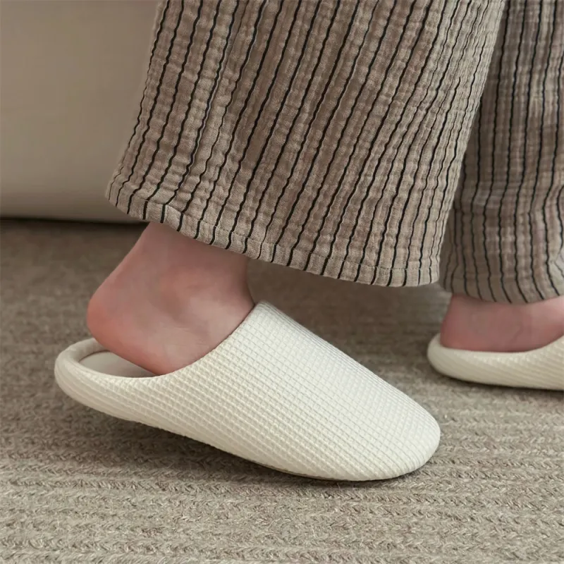 Thin Strips Slippers Unisex, White-9