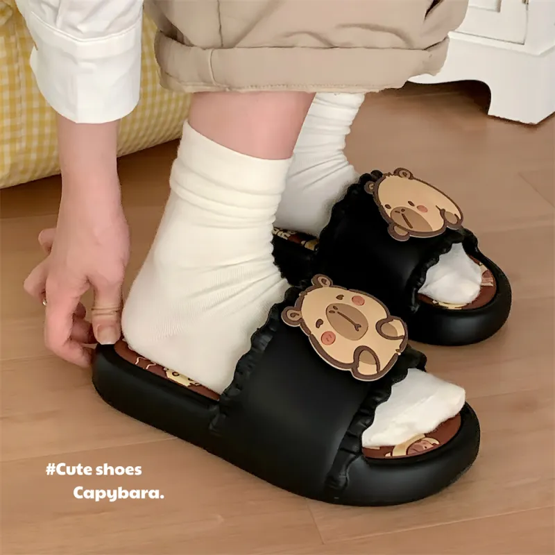 Thin Strips Slippers Unisex, Black-4