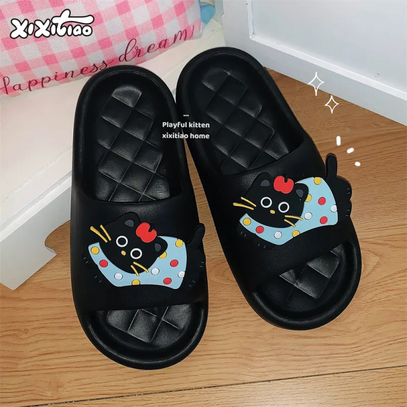 Thin Strips Sandal Slippers Black-1