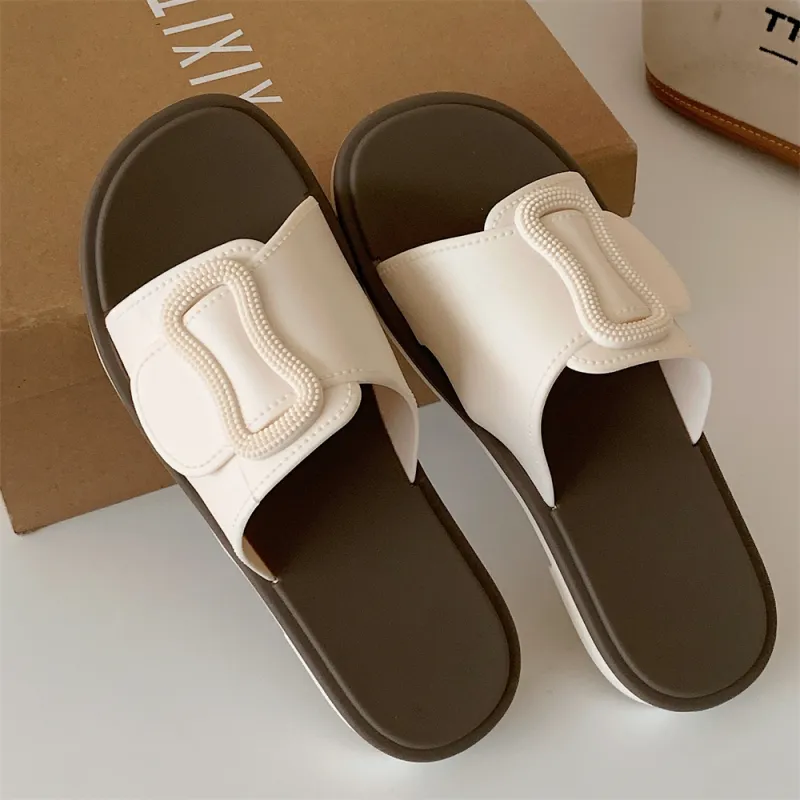 Thin Strips Sandal Slippers Women's, Beige-2