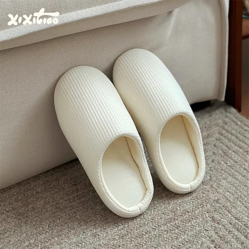 Thin Strips Slippers Unisex, White-6