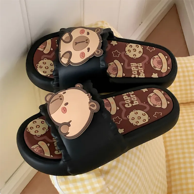 Thin Strips Slippers Unisex, Black-2