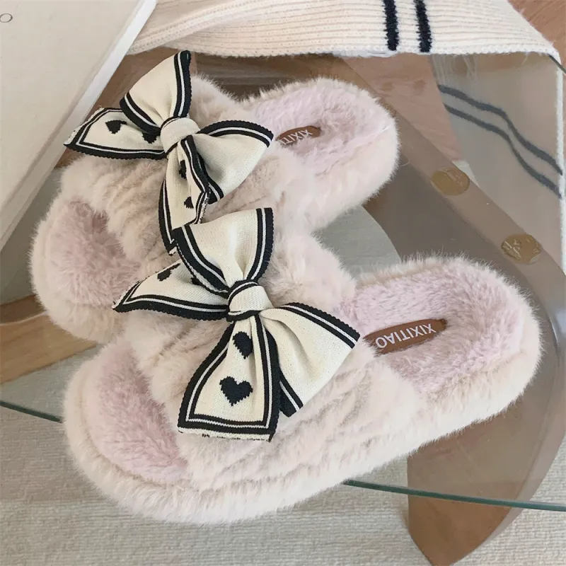 Thin Strips Cotton Slippers Women's, White-10