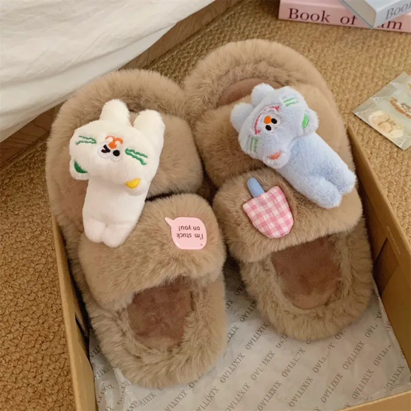 Thin Strips Cotton Slippers Women's, White-9