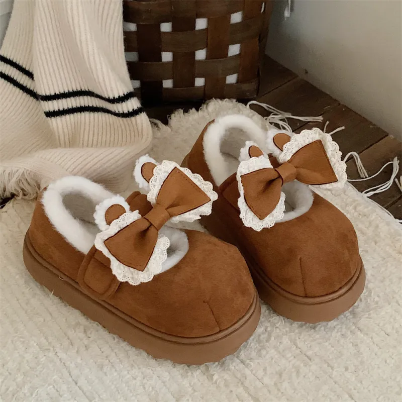 Thin Strips Cotton Slippers Women's, Brown-1