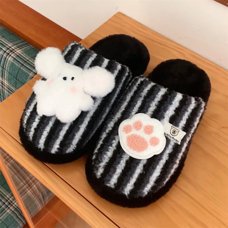 Thin Strips Cotton Slippers Unisex, Pink-52