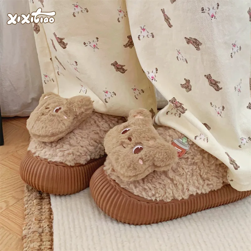 Thin Strips Cotton Slippers Women's Khaki-3