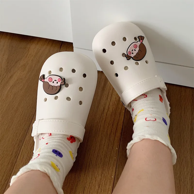 Thin Strips Slippers Unisex, White-3