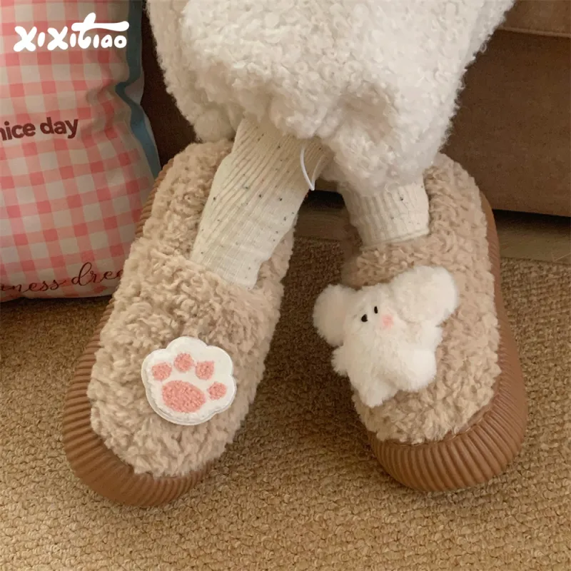Thin Strips Cotton Slippers Women's, White-14