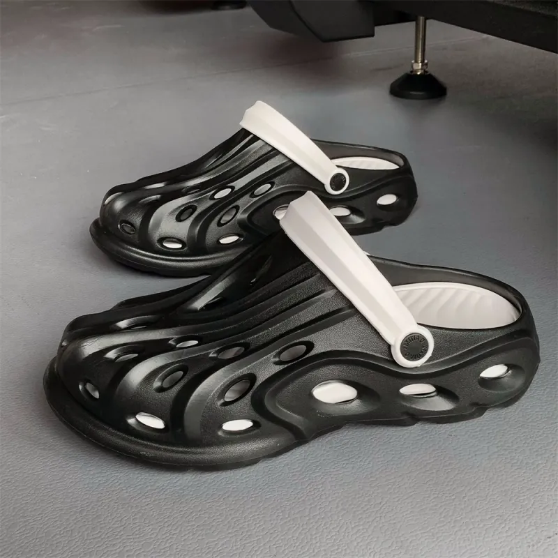 Thin Strips Slippers Men's, Black White-5