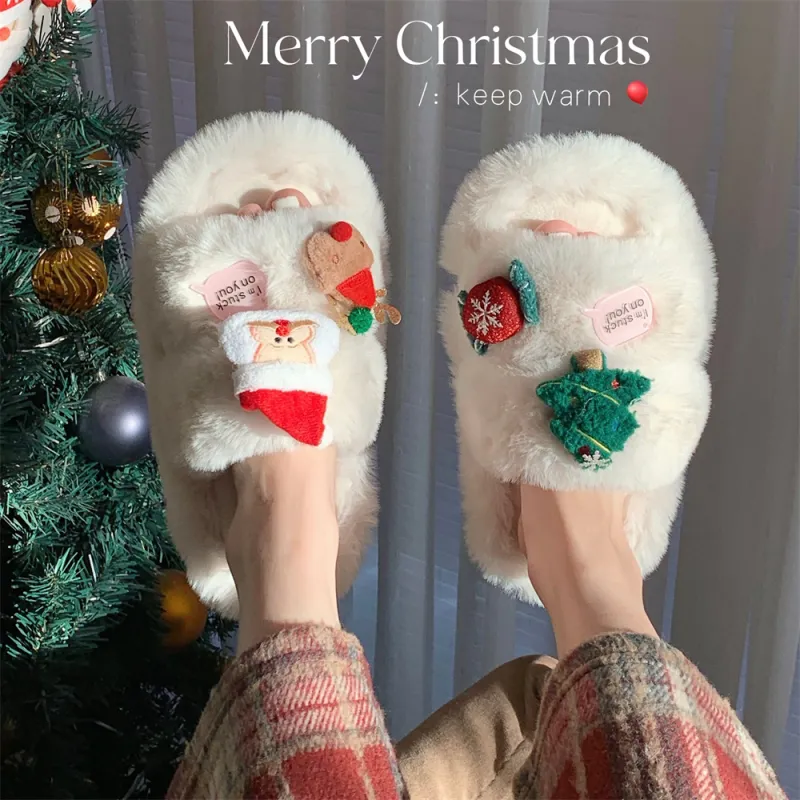 Thin Strips Cotton Slippers Women's, White-2