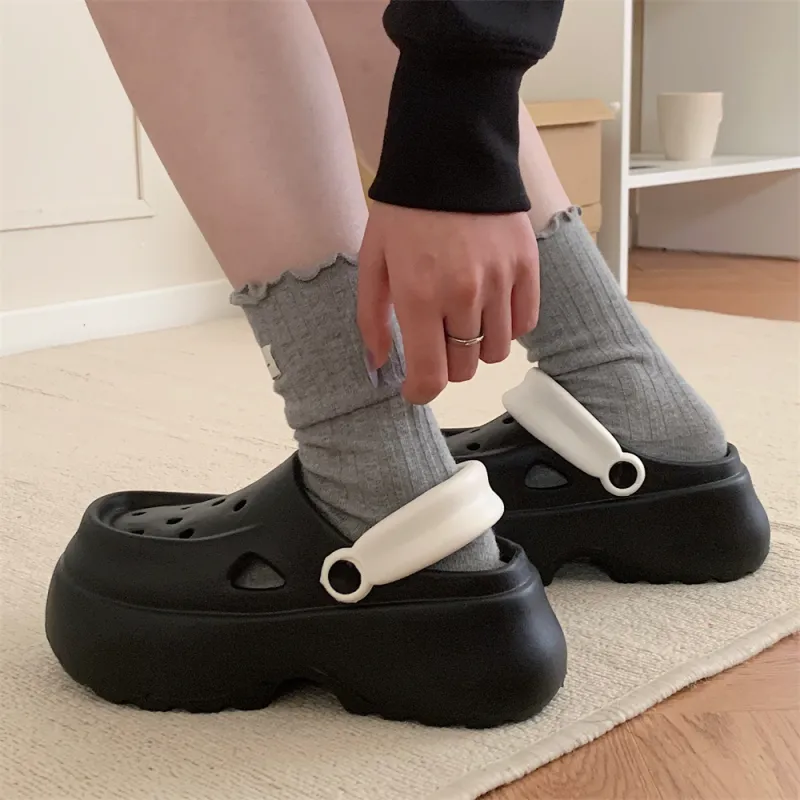 Thin Strips Slippers Women's, Black+White Base-6