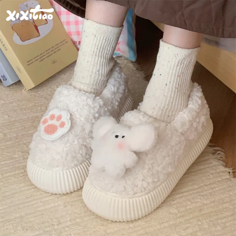 Thin Strips Cotton Slippers Women's, White-1