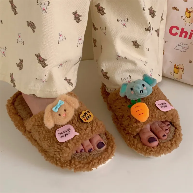 Thin Strips Cotton Slippers Women's White-10