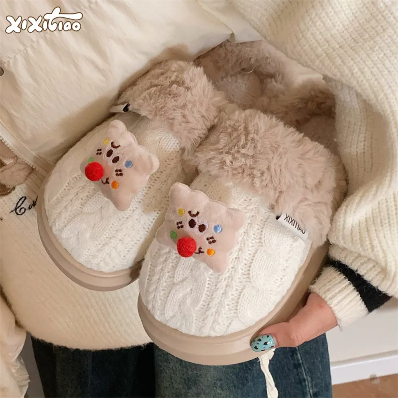 Thin Strips Cotton Slippers Women's Khaki-8