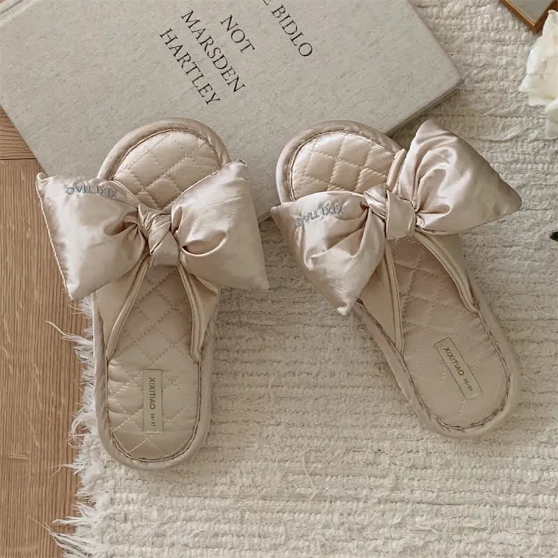 Thin Strips Cotton Linen Blend Slippers Unisex, Champagne-3