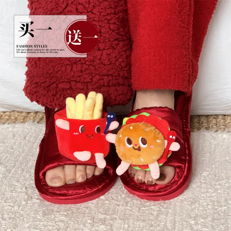 Thin Strips Home Slippers Unisex, Red-6