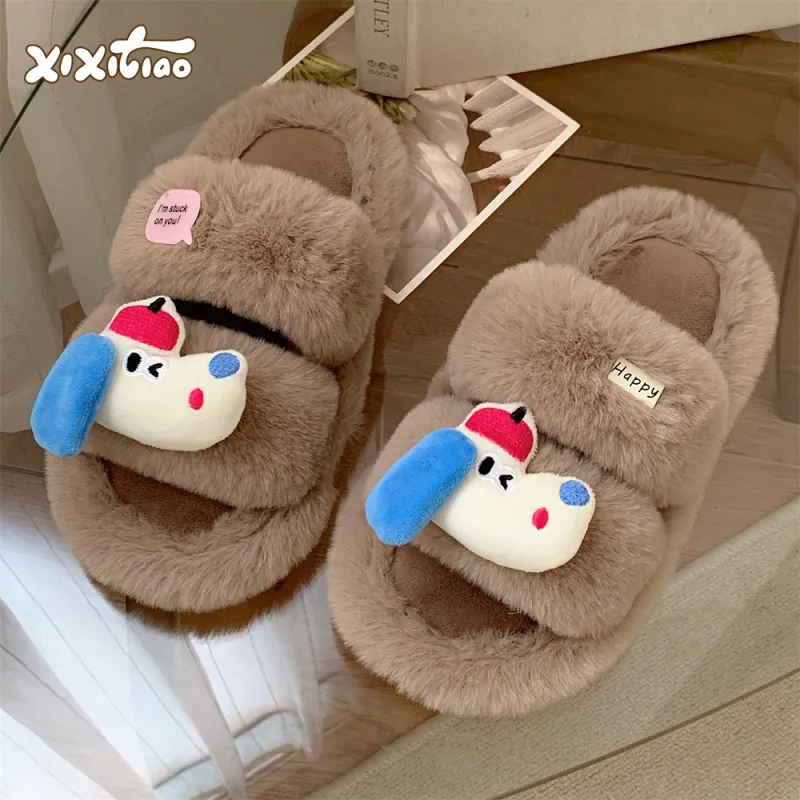 Thin Strips Cotton Slippers Women's, White-9