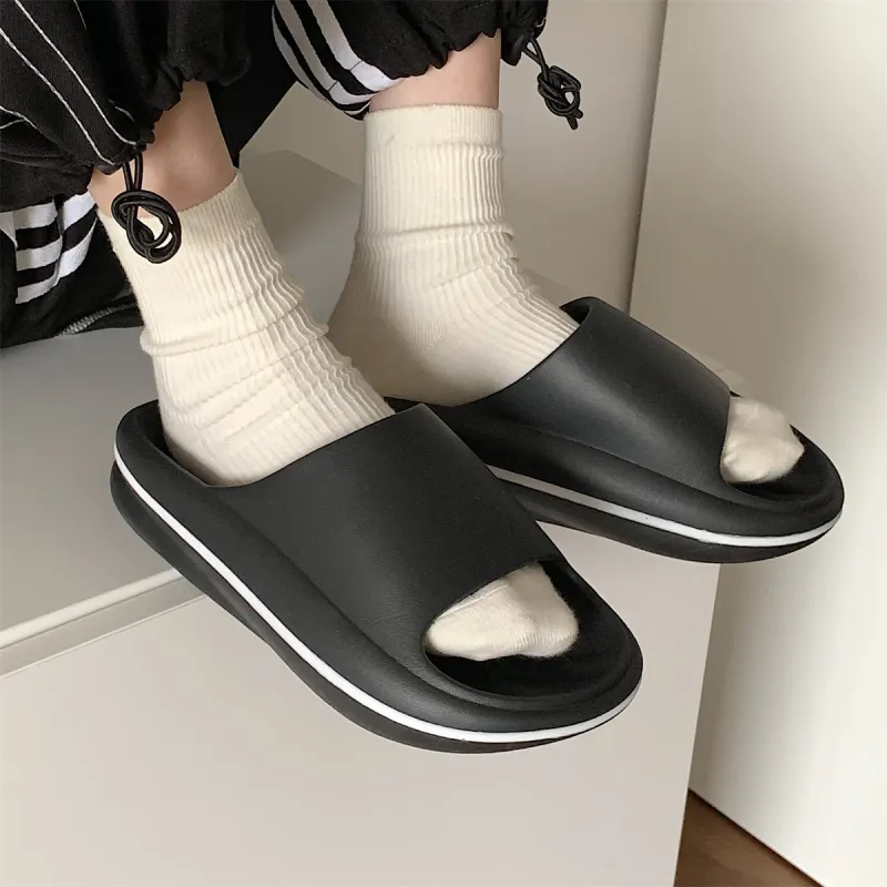 Thin Strips Sandal Slippers Women's, White Base+Orange Pink-18