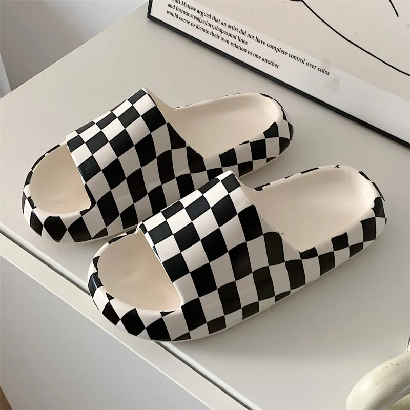 Thin Strips Slippers Unisex, White-5