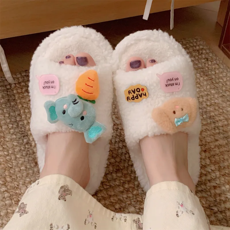 Thin Strips Cotton Slippers Women's White-2