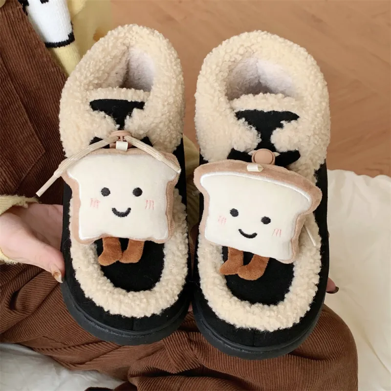 Thin Strips Cotton Slippers Women's Black-5