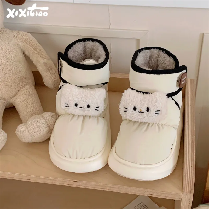 Thin Strips Cotton Slippers Unisex, White-1