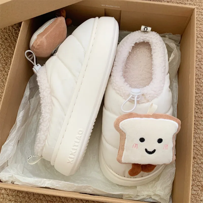Thin Strips Cotton Slippers Unisex, White-4