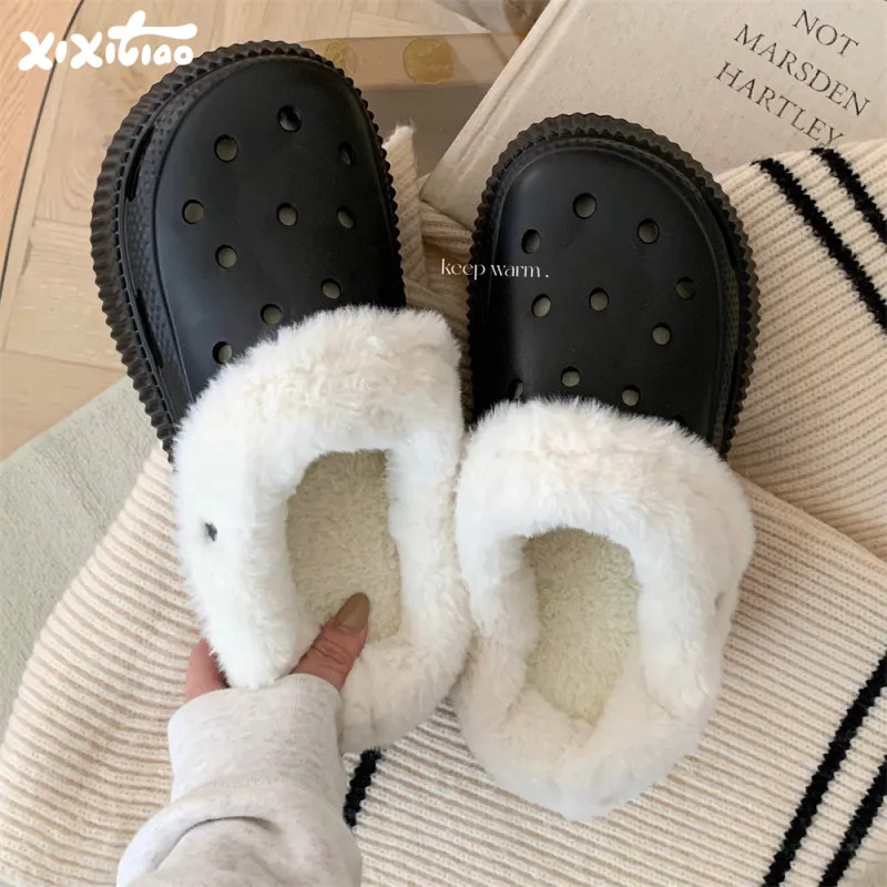 Thin Strips Cotton Slippers Women's, Cream White-9