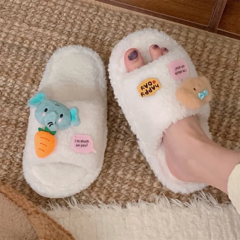 Thin Strips Cotton Slippers Women's White-5